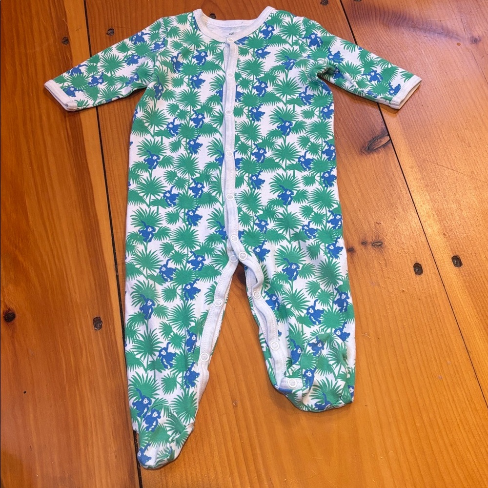 ROLLER RABBIT Unisex 3-6M Blue/Green Monkey Hanging in a Tree Pima Cotton Footie